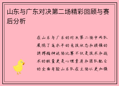 山东与广东对决第二场精彩回顾与赛后分析